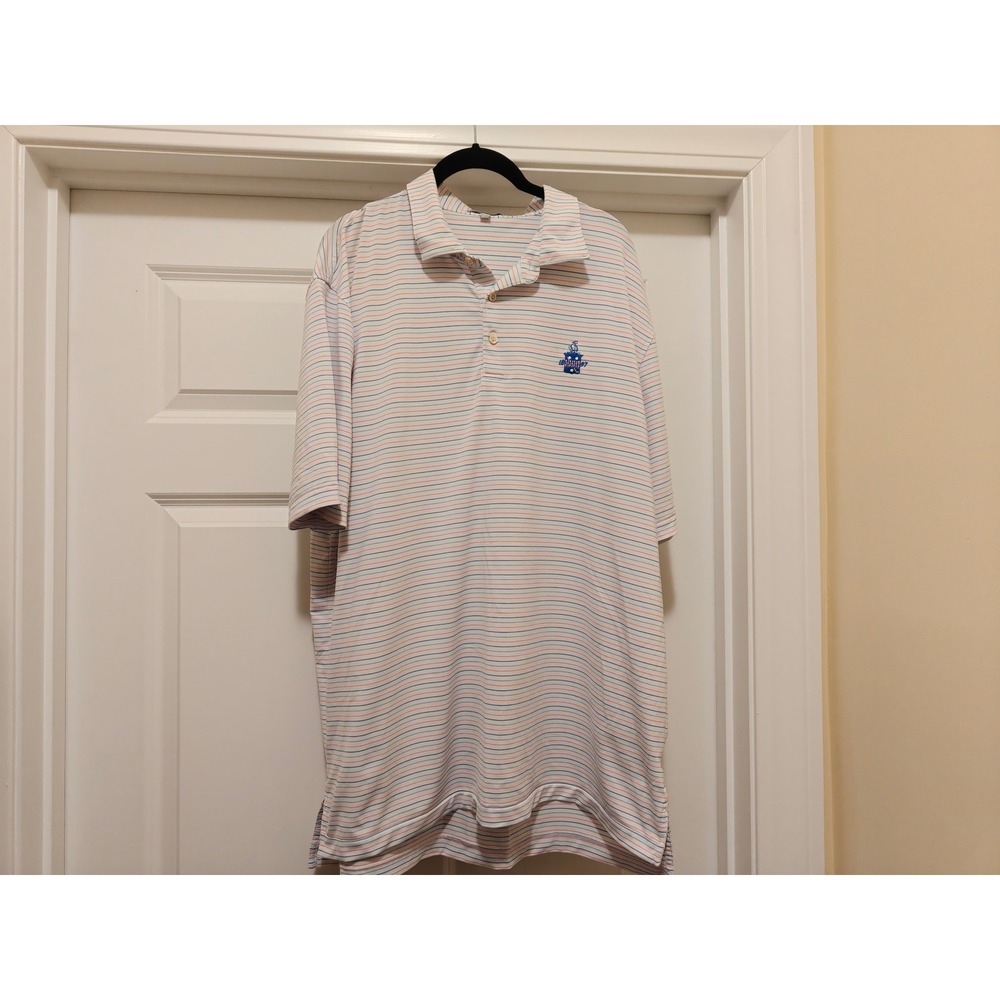 Peter Millar Summer Comfort Mens XL Polo Shirt Striped 1897 Logo MS21EK26S White